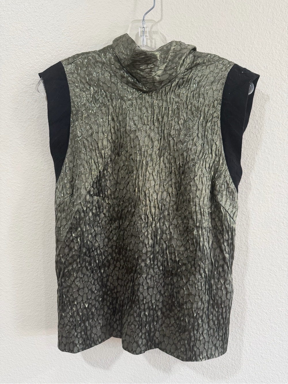 NWT Rachel Comey Olive Green Metallic Mock Neck Sleeveless Top Black Panels 8